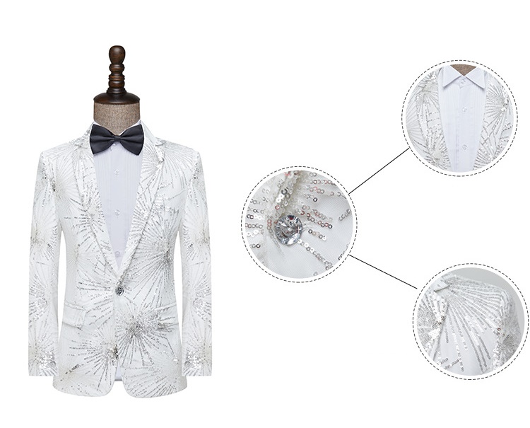 พร้อมเช่า เสื้อสูทชาย สีขาว แต่งเลื่อม