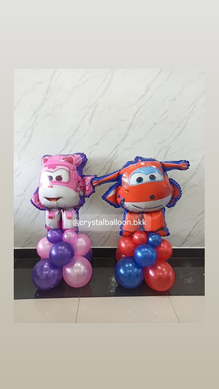 ลูกโป่งฟอยล์โรโบคาร์ โพลิตั้งฐาน 2 ชิ้น , พร้อมตกแต่ง สามารถเปลี่ยนฟอยล์ตกแต่งได้