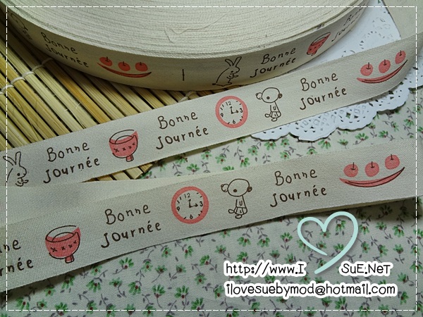 ป้ายผ้า Zakka ญี่ปุ่น ลาย Bonne Journee 1 เมตร 20 บล็อก