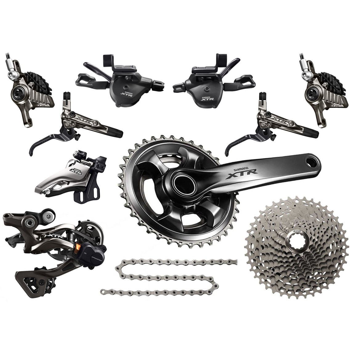Shimano XTR Groupset 22, 2x11speeds, รุ่นจาน 2 ชั้น กับ สับจาน Side Swing FD-M9020 (ไม่รวมชุดดิสเบรค)