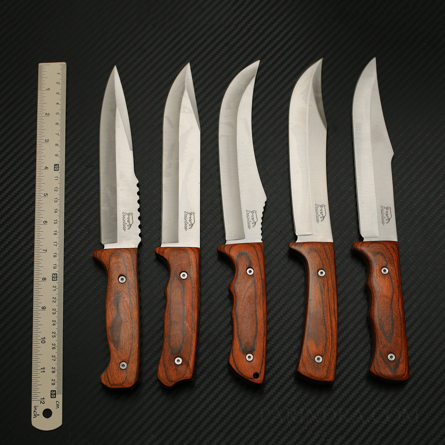 มีดเดินป่า STAINLESS STEEL ด้ามสีน้ำตาลส้ม คุณภาพดีราคาประหยัด ขนาด 12 นิ้ว