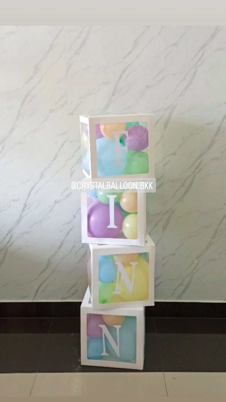 ลูกโป่ง Welcome Baby กล่องใส ขนาด 12" ติดตัวอักษร 4 กล่อง Theme สีพาสเทล พร้อมตกแต่ง สามารถเปลี่ยนสีลูกโป่ง/เปลี่ยนข้อความได้