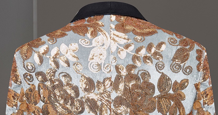 Pre-order เสื้อสูทชาย สูทแฟชั่น สูทดำแต่งเลี่อม สีม่วงแดง