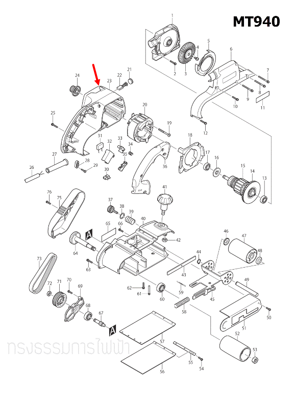 เสื้อฟิลคอยล์ เครื่องขัดกระดาษทราย มาคเทค Maktec MT940 [#23] Pn.158071-2 (แท้) ##