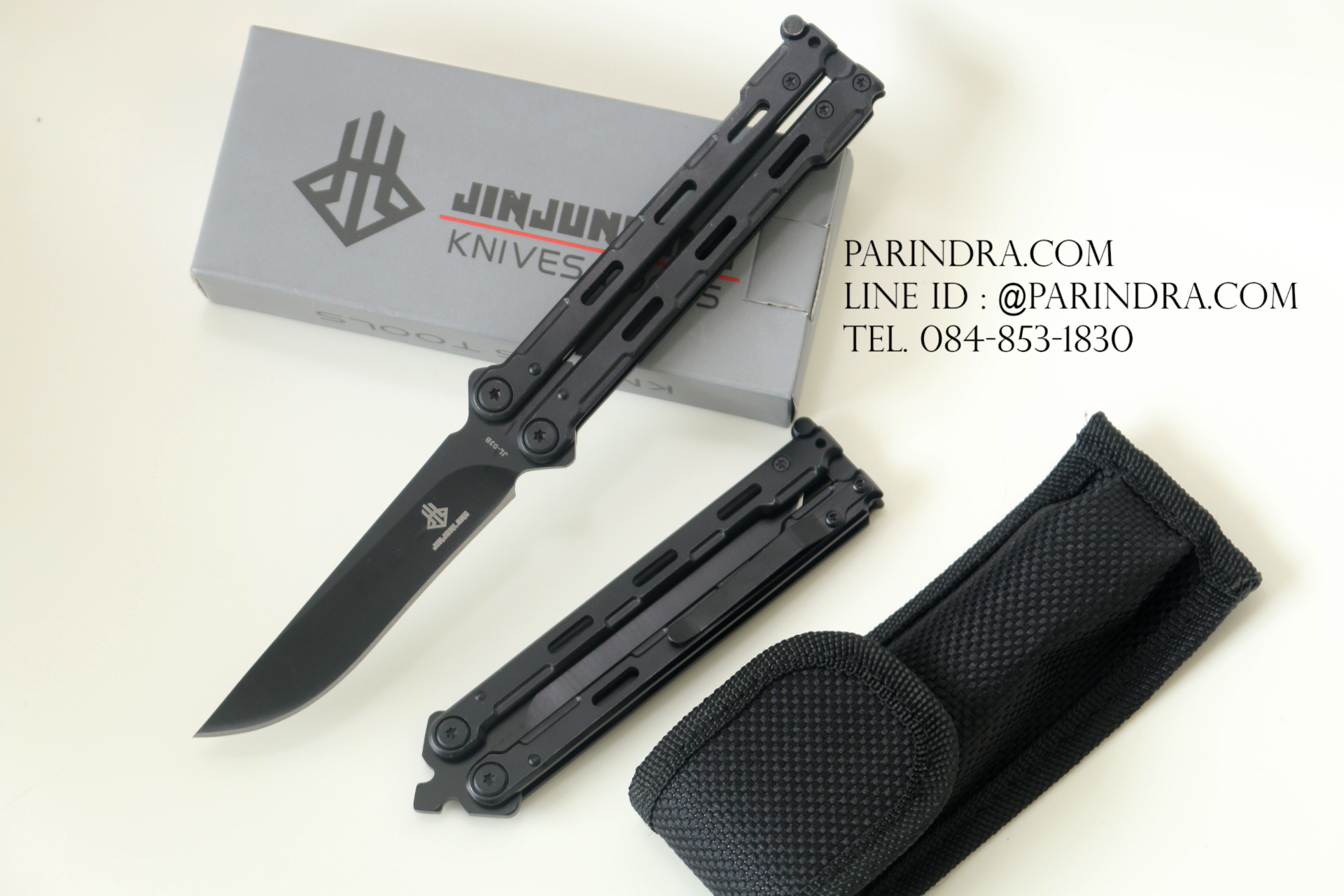 มีดบาลีซอง Balisong มีดควง มีดปีกผีเสื้อ ปลายแหลม ด้ามสีดำ BLA234