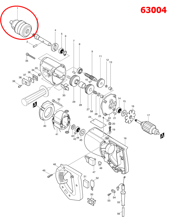 หัวสว่าน สว่าน Makita มากีต้า HP2010N, 8406, 8406C, 6300, 8419B, 6013B, 6013BR, 6300LR Pn.192877-8 (แท้) ##