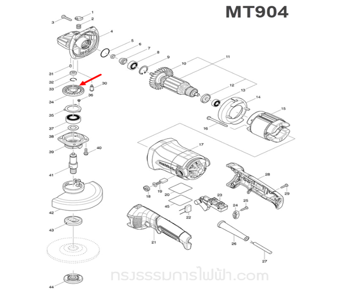 เฟือง หินเจียร Maktec-มาคเทค MT904, M9002, M9002B [#34] Pn.227637-0 (แท้) ##(*)