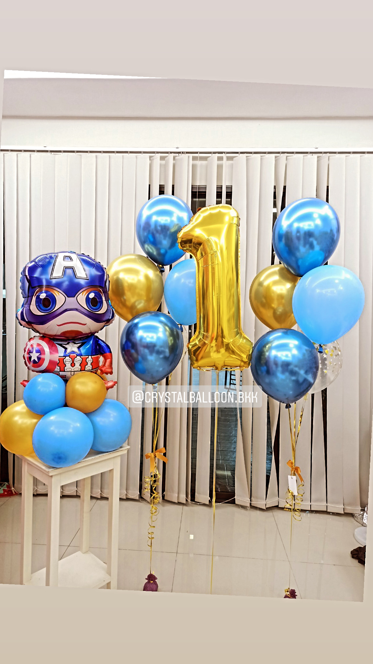 ลูกโป่ง วันเกิดเด็กชาย Theme Captain America ตั้งฐาน พร้อม ช่อลูกโป่ง 2 ช่อ,ฟอยล์ตัวเลข ขนาด 40" 1 ชิ้น พร้อมตกเเต่ง สามารถเปลี่ยนสีลูกโป่ง/เปลี่ยนสี-ฟอยล์ตัวเลข/เปลี่ยนฟอยล์ตกแต่งได้