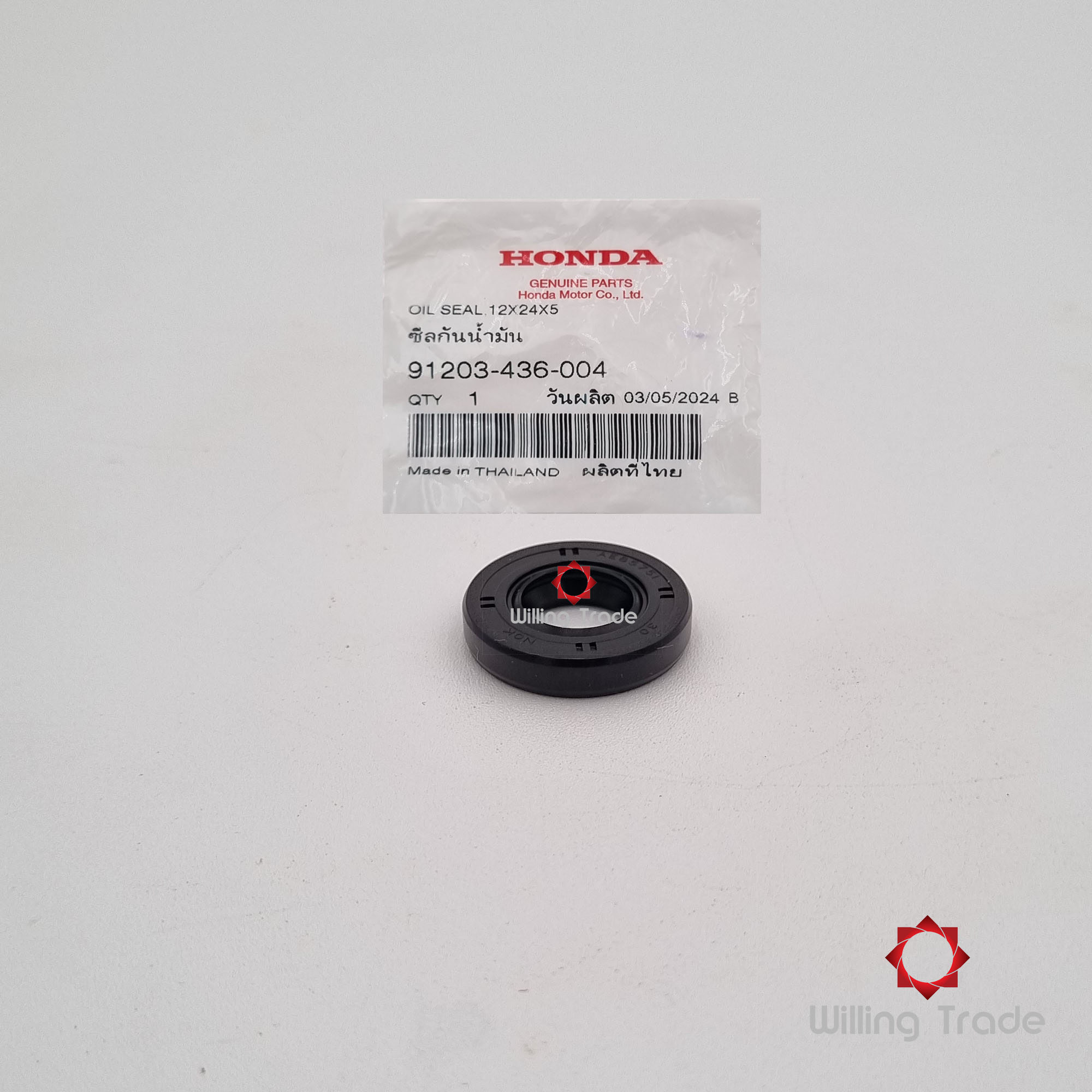ซีลกันน้ำมัน 12x24x5 (NOK) (WX810) HONDA: (91203-436-004) CLICK110 คาร์บู , CLICK110-I ... แพ๊คละ 1 ชิ้น... [แท้ศูนย์ 100%] ...กลุ่มอะไหล่ปั๊มน้ำ ... OIL SEAL, 12x24x5 (NOK)