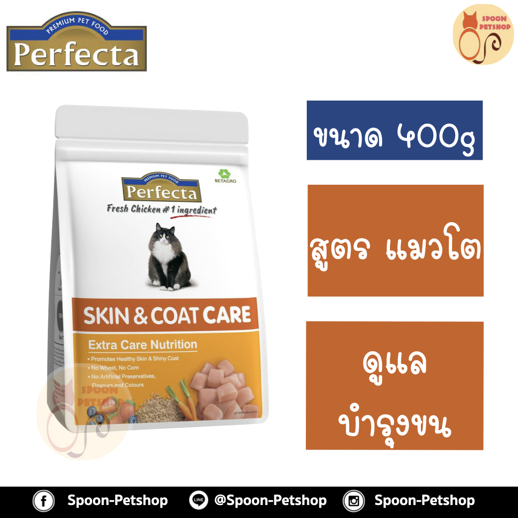 Perfecta อาหารแมว เพอร์เฟคต้า สูตรแมวโต ดูแลพิเศษ บำรุงขน 400g