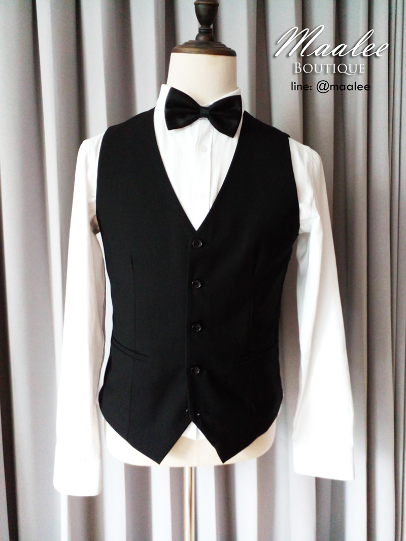 พร้อมเช่า ชุดสูทชาย สีดำ คลาสสิก รุ่นกระดุมเดียว (พร้อมเสื้อกั๊ก)