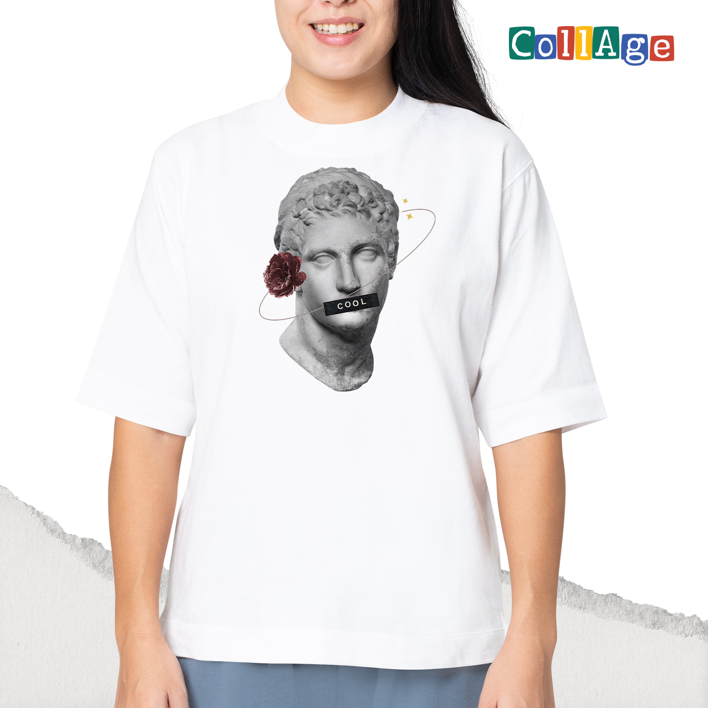 เสื้อยืดพิมพ์ลาย Collage COOL รหัส CEA00468 สีขาว #เสื้อยืด #Collage