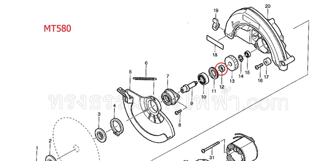 บู้ท สว่าน,เลื่อยวงเดือน Maktec รุ่น MT410 [#34], MT560, MT580, MT582, MT583 [#12], MT811 [#48], MT813 [#48], MT814 [#13] และมากีต้า HP1630 [#13], 4140 [#36], 5806B [#5], M6501, M6501B Pn.257173-2 (แท้)