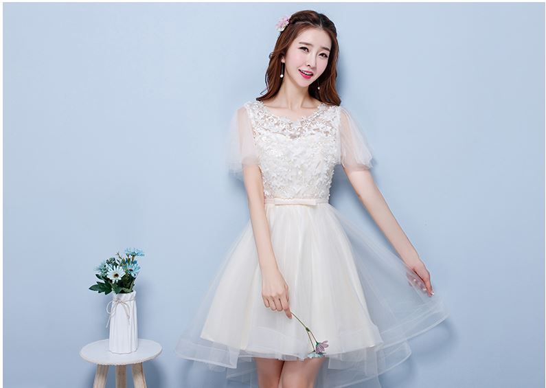 พร้อมเช่า เดรสขาว พรีเวดดิ้ง สวยหวาน กระโปรงตาข่าย ตัวชุดลูกไม้&แต่งโบว์ช่วงเอว (ซิปหลัง)