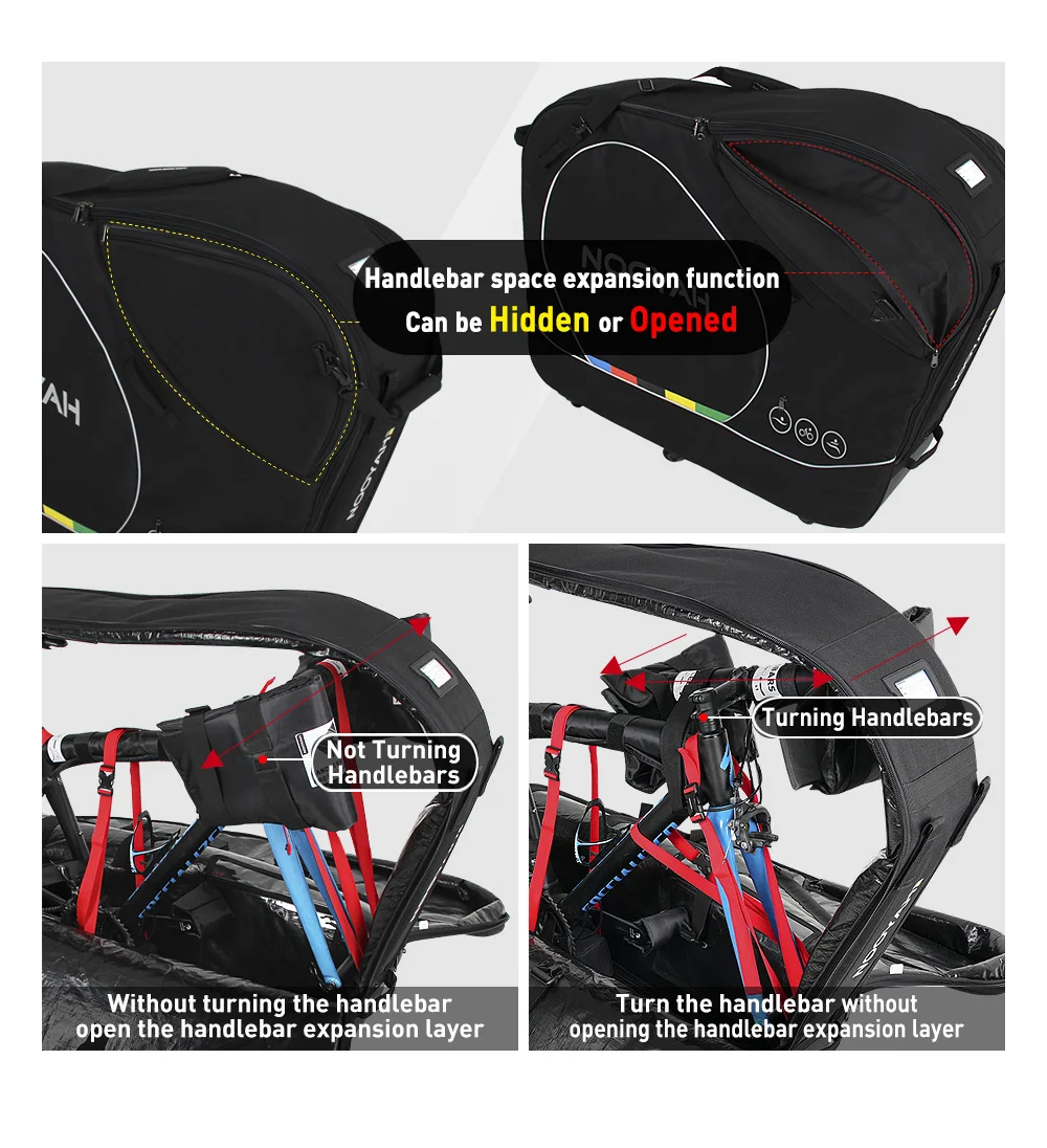 NOOYAH BK015 Pro Bike Travel Case – No Need to Remove Handlebars or Pedals | Full 16-Piece Protection Kit