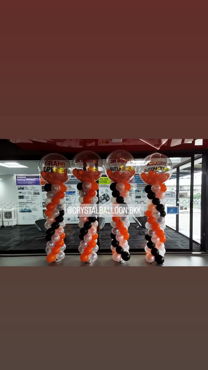 เสาลูกโป่ง เปิดงาน Bubble ขนาด 36"+ลูกโป่ง 6" ด้านใน Theme ดำ-ส้ม 4 เสา พร้อมตกแต่ง สามารถเปลี่ยนสีลูกโป่ง/เปลี่ยนข้อความได้