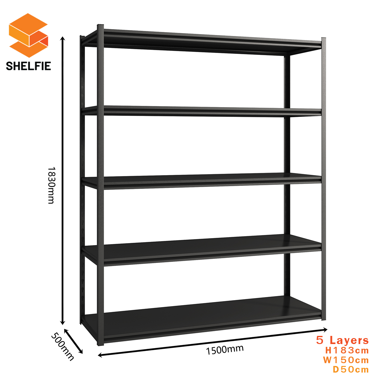ชั้นเหล็ก 5 ชั้น : ขนาด ส183 x ก150 x ล50 ซม.