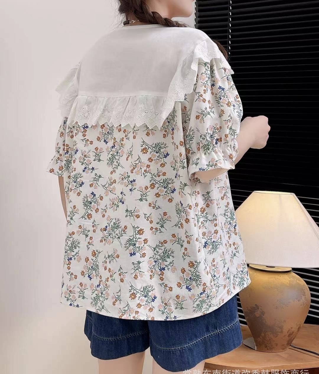 เสื้อผ้าฝ้ายลายดอกไม้ลายปักแต่งระบาย