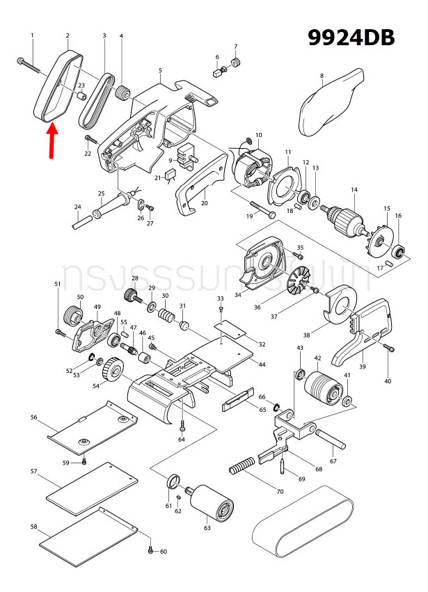 ฝาครอบสายพาน เครื่องขัดกระดาษทราย Makita 9924DB [#2] Pn.343270-1 (แท้) ##