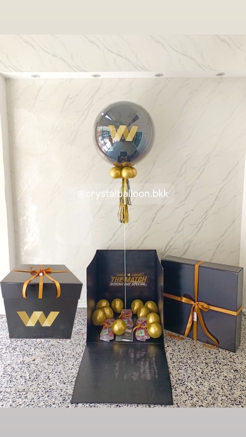 Surprised Box กล่องเซอร์ไพรส์ แสดงความยินดี ลูกโป่งยาง ขนาด 24" พร้อมตกแต่ง สามารถใส่รูปได้ 4 ใบ สามารถเปลี่ยนสีลูกโป่ง/เปลี่ยนข้อความได้