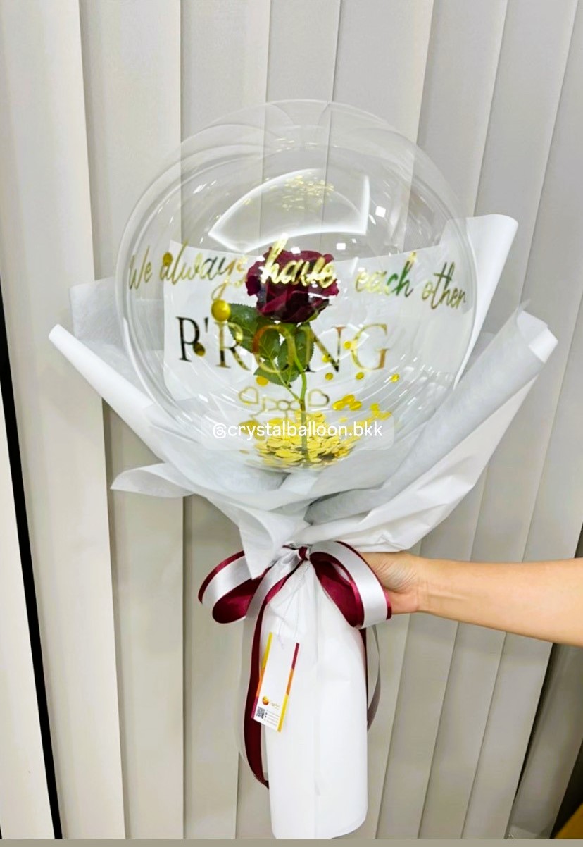 Flower Balloon แสดงความยินดี ดอกกุหลาบแดงประดิษฐ์ 1 ดอก สามารถใส่เงินได้ 30 ใบ พร้อมตกแต่ง สามารถเปลี่ยนข้อความ/เปลี่ยนสีได้