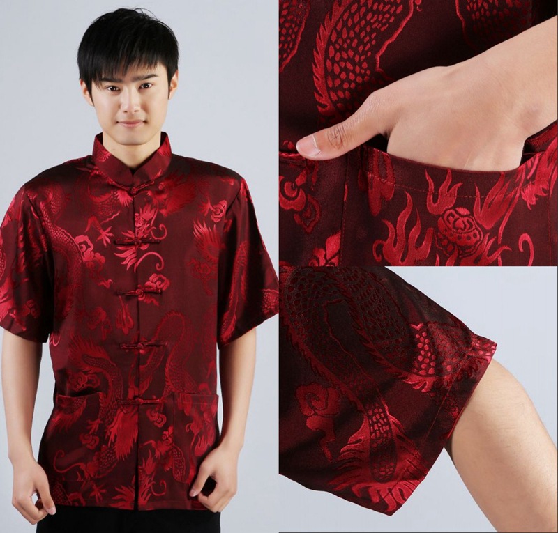 Pre-order ชุดจีน เสื้อจีนชาย แขนสั้น สีทอง