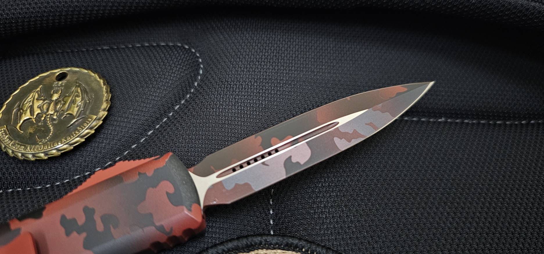Microtech UTX-85 AUTO OTF Red Camo Double Edge Dagger Blade