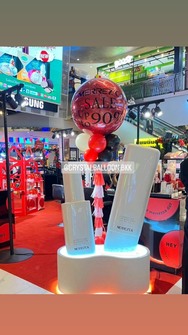เสาลูกโป่ง เปิดงาน Bubble ขนาด 36" กลิตเตอร์สีแดง 2 เสา พร้อมตกแต่ง สามารถเปลี่ยนสีลูกโป่ง/เปลี่ยนข้อความได้