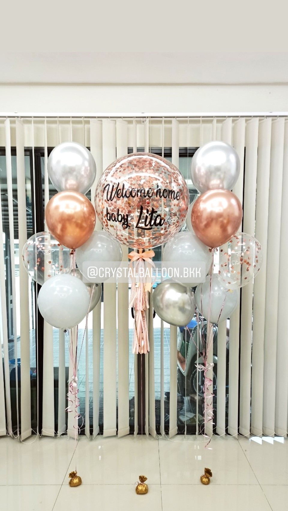 ลูกโป่ง Welcome Baby Bubble ขนาด 24" พร้อมตกแต่ง ช่อลูกโป่ง 7 ลูก 2 ช่อ,ลูกโป่งใส ใส่ Confetti สามารถเปลี่ยนสีลูกโป่ง/เปลี่ยนข้อความ/เปลี่ยนขนาดได้