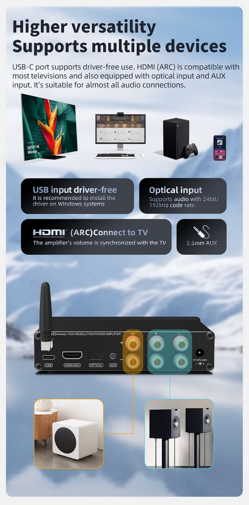 SMSL A50 Pro เครื่องขยายเสียง 2.1 แชนแนล สำหรับโฮมเฮียเตอร์ รองรับ Hi-Res ประกันศูนย์ไทย