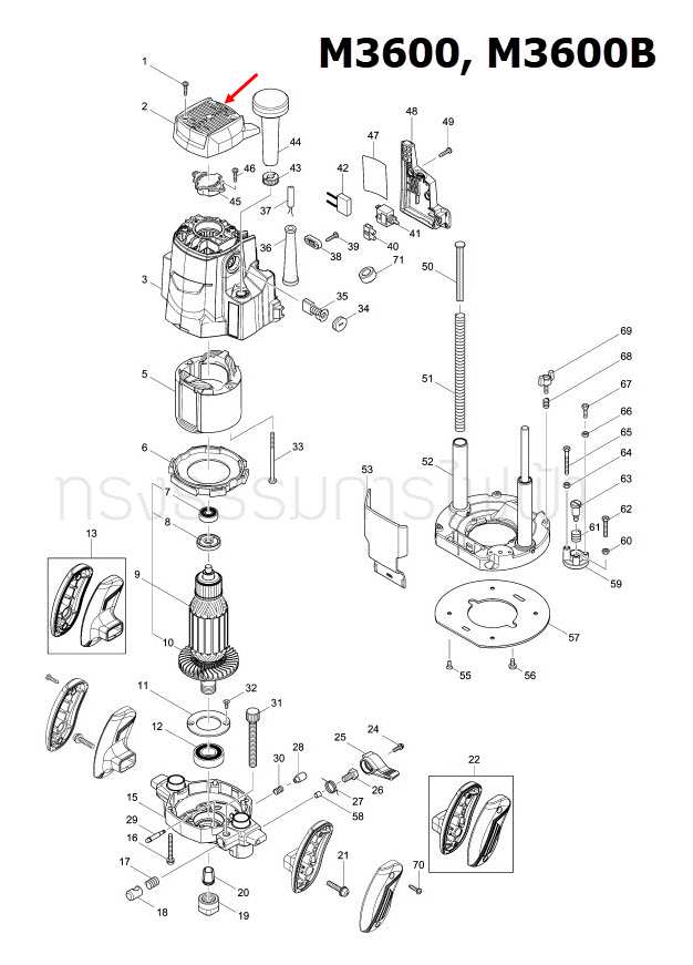 ฝาครอบท้าย เราท์เตอร์ Maktec, Makita MT362, M3600, M3600B [#2] Pn.454025-0 (แท้) ##