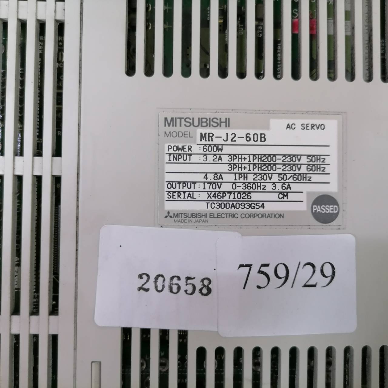 SERVO DRIVE “ MITSUBISHI ” รุ่น MR-J2-60B