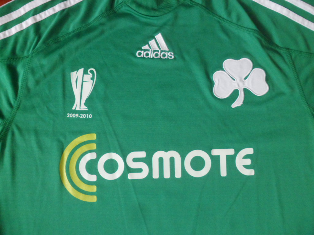 เสื้อฟุตบอล ทีมสโมสรพานาธิไนกอส ชุดเหย้า 2009/10 พิมพ์ลายฉลองดับเบิ้ลแชมป์ ใหม่ M-Size / PANATHINAIKOS Football Shirt Home Kit 2009/10 with Double Champions Commemorative Printing Jersey NEW M-Size