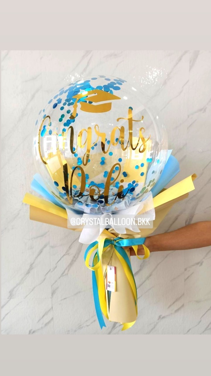 Balloon Cash Bubble ขนาด 18" คอนเฟตติสีฟ้า 1 ช่อ สามารถใส่เงินได้ 30 ใบ พร้อมตกแต่ง สามารถเปลี่ยนข้อความ/เปลี่ยนสีได้