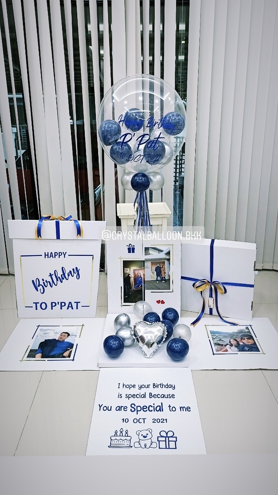 Happy Birthday Surprise Box กล่องเซอร์ไพรส์วันเกิด Bubble USA ขนาด 24" พร้อมตกแต่ง สามารถใส่รูปได้ 4 ใบ สามารถเปลี่ยนสีลูกโป่ง/เปลี่ยนข้อความได้