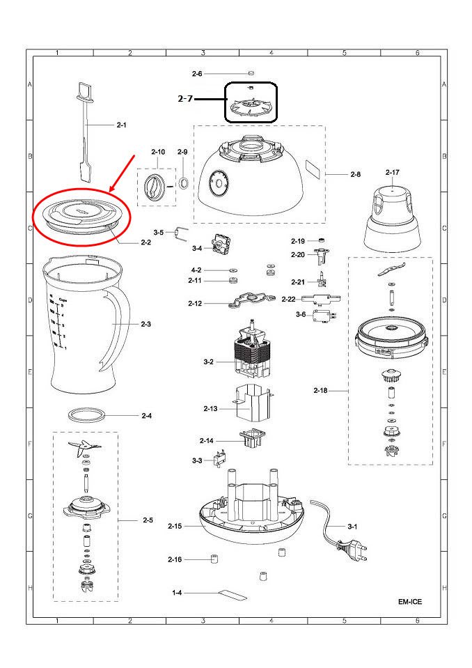 ฝาปิดโถเครื่องปั่น ชาร์ป (SHARP) รุ่น EM-14, EM-ICE, EM-ICE2 Pn.9K210W (แท้)