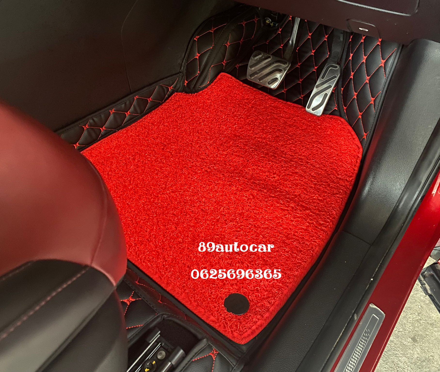 พรมรถยนต์ MG HS ปูพรม7D สีดำด้ายแดง + พรมดักฝุ่นสีแดง เข้ารูป เต็มคัน