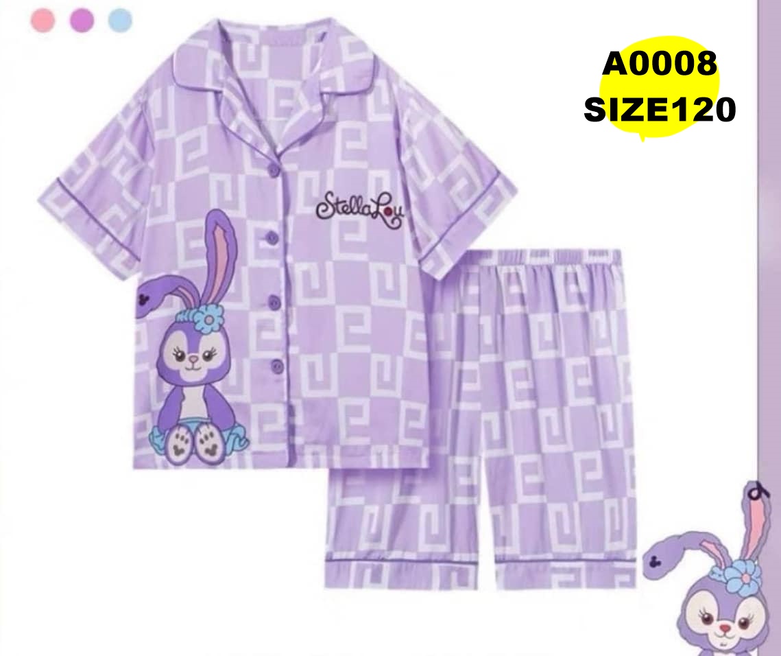 ชุดนอนคอปกตัวสั้นลูกสาวสีม่วง ไซส์ 120