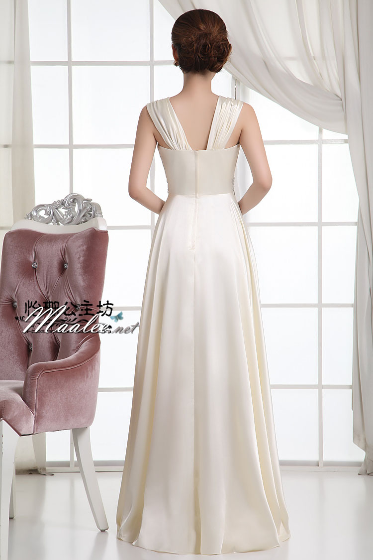 พร้อมส่ง ชุดราตรียาว สีครีม Champagne แบบเรียบหรู ปิดไหล่-เปิดไหล่ ได้ 2 แบบ