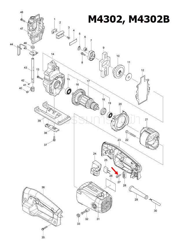 TAPPING SCREW 4X18 Makita, Maktec MT190, MT560, DDF486, M1100, M1100KX1B, M1901, GA5010, GA5020, M6001, M6001B Pn.266326-2 (แท้)+