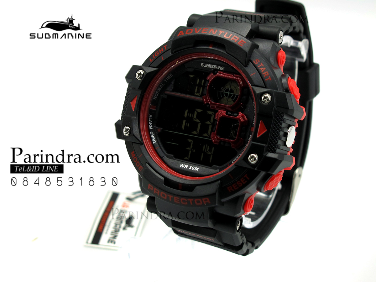 นาฬิกา US submarine TP1334M สีดำขอบแดง พื้นหลังดำ