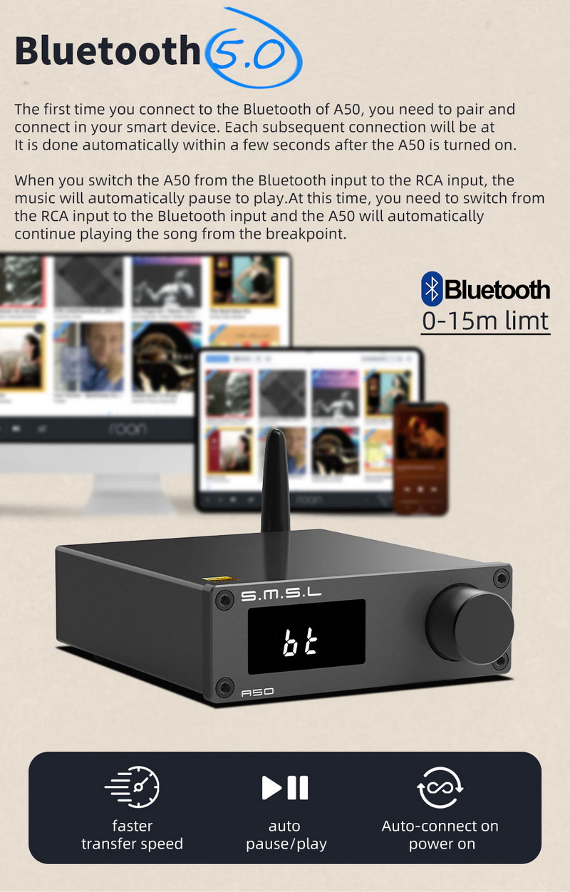 ขาย SMSL A50 Power Amplifier ชิป Texas Instruments TPA3116 รองรับ Bluetooth5.0 ประกันศูนย์ไทย