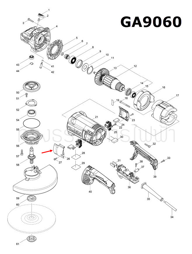 ฝาปิดแปรงถ่าน ซ้าย หินเจียร Makita GA7060, GA9060 Pn.143949-2 (แท้) ##
