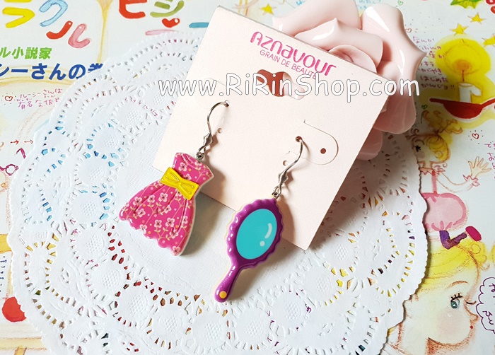 Aznavour ต่างหู, ตุ้มหู เซลลูโลส ชุดเดรส + กระจกน่ารัก ( Pink )