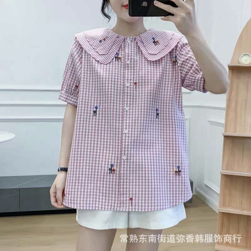 เสื้อคอบัวผ้าฝ้ายลายสก็อต