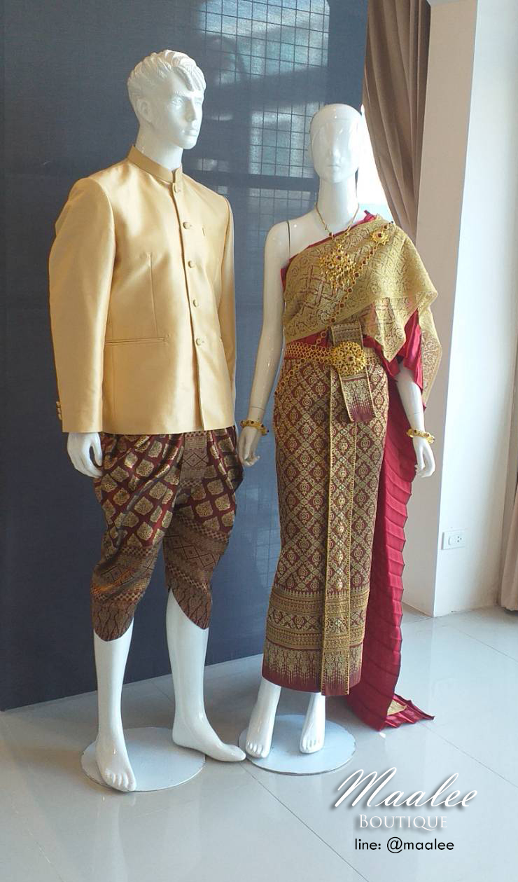 พร้อมเช่า ชุดแต่งงาน ชุดหมั่นไทยประยุกต์ สีแดง (ราคาเช่าเป็นคู่)