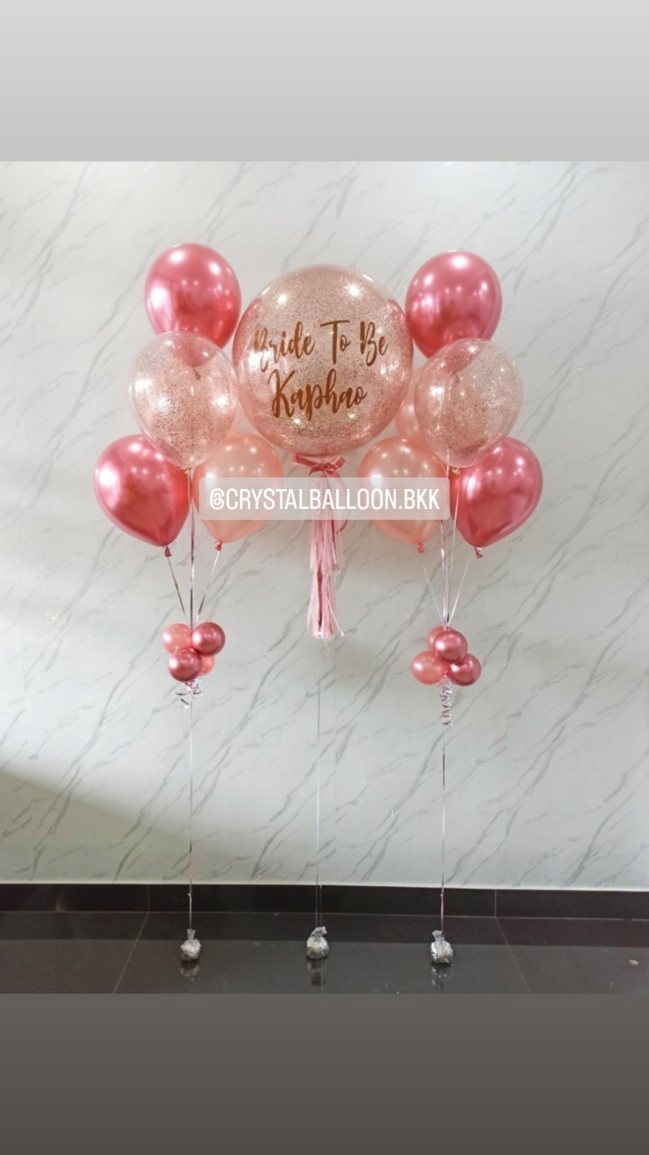ลูกโป่ง Bride To Be Bubble ขนาด 24" กลิตเตอร์สีโรสโกล พร้อม ช่อลูกโป่ง ช่อ 5 ลูก 2 ช่อ พร้อมตกแต่ง สามารถเปลี่ยนสีลูกโป่ง/เปลี่ยนข้อความ/เปลี่ยนขนาดได้