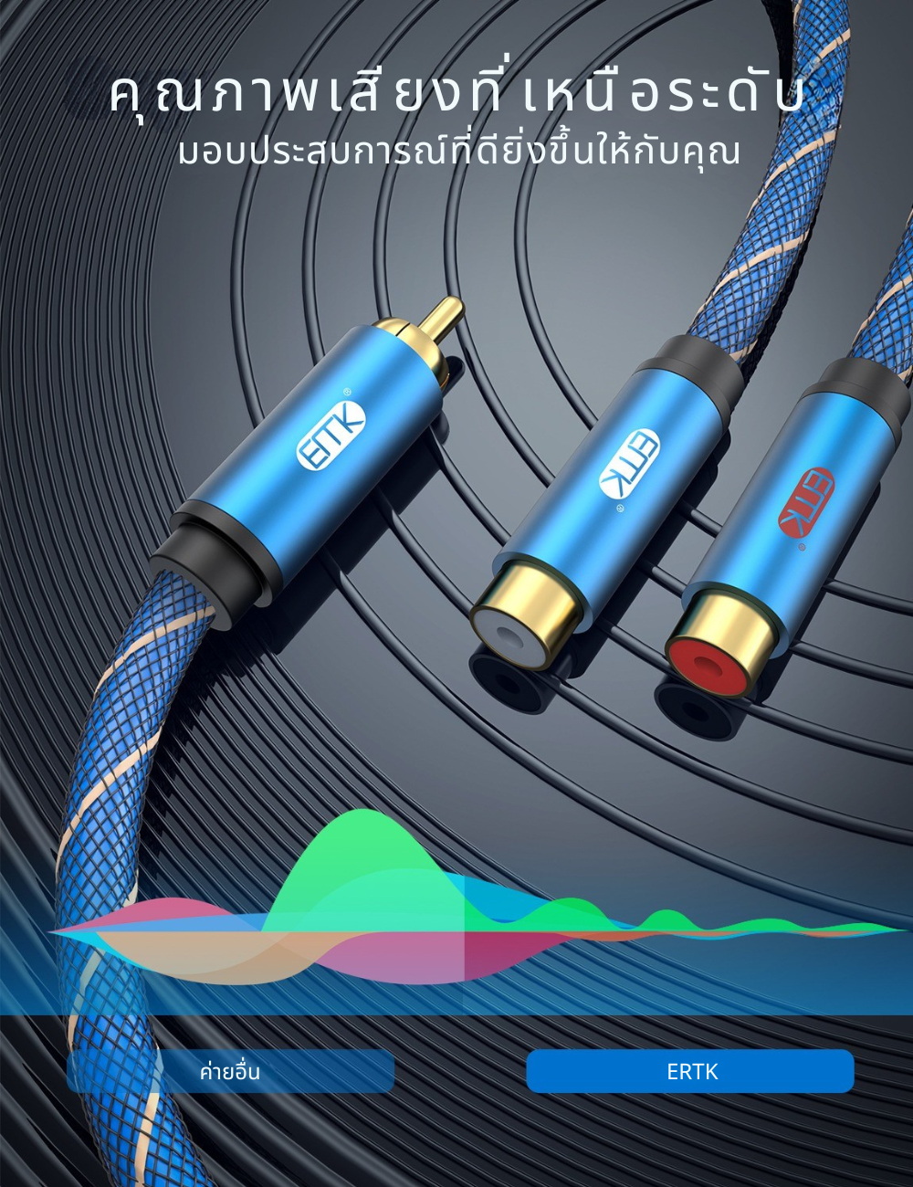 ERTK RCA1หัวเป็น2หัว สายสัญญาณเสียง RCA ตัวผู้ เป็น 2 RCA ตัวเมีย สำหรับเครื่องเสียง ประกันศูนย์ไทย