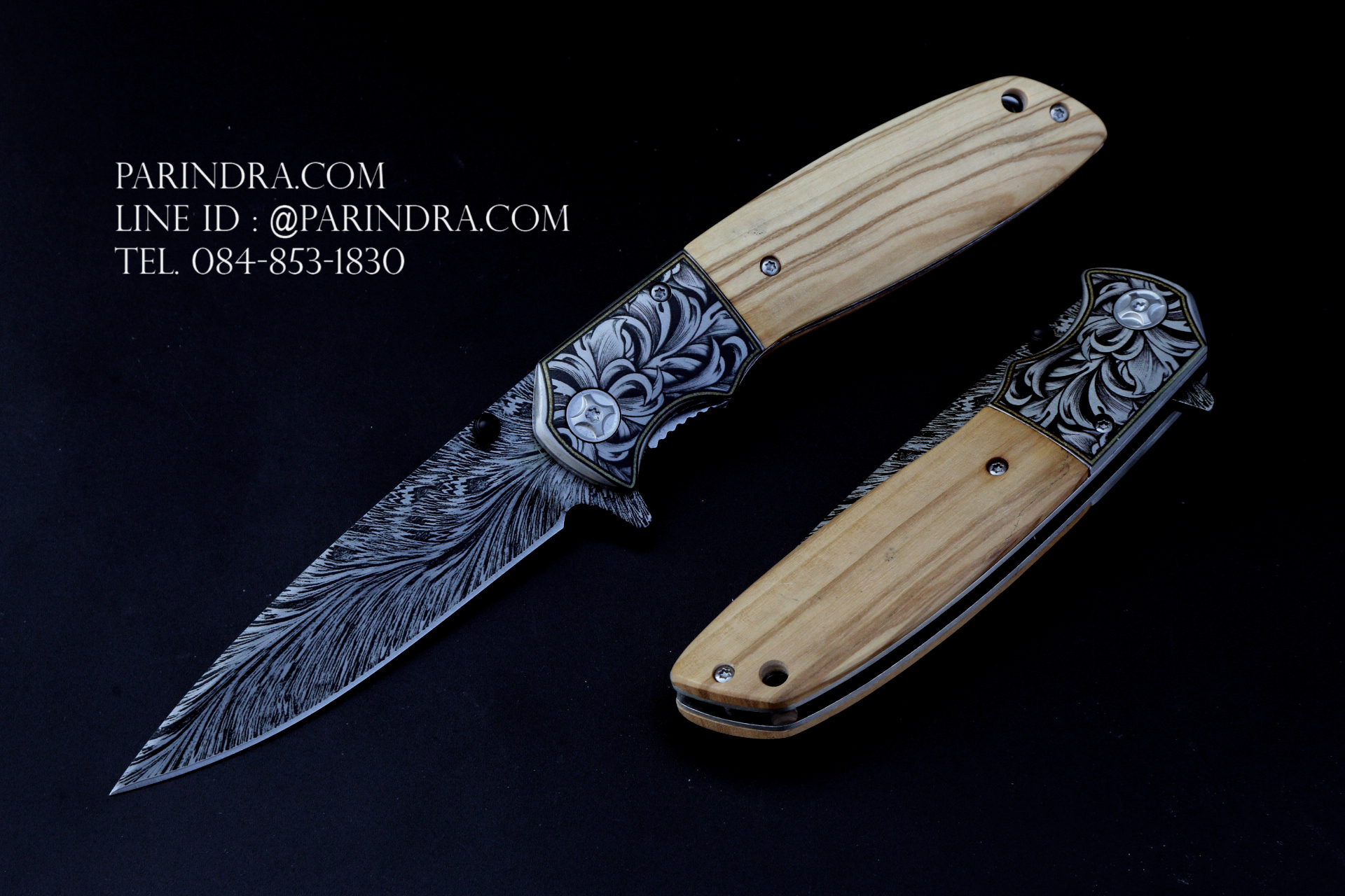 มีดพับ CHONGMING รุ่น CM77 ด้ามไม้ ลวดลายงดงาม (OEM)