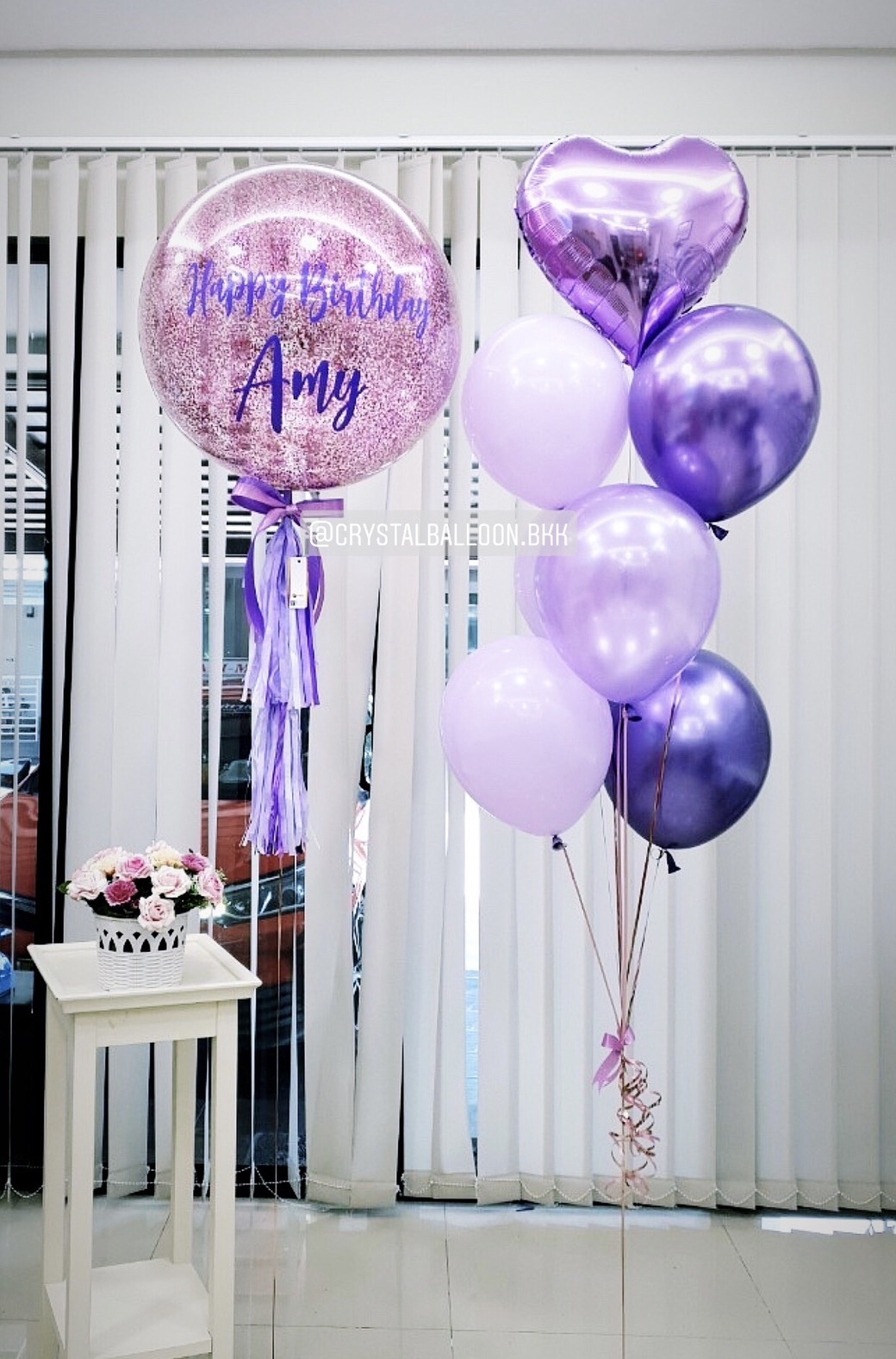 ลูกโป่ง วันเกิด Bubble ขนาด 24" Theme สีม่วง พร้อม ช่อลูกโป่ง 1 ช่อ,ฟอยล์หัวใจ ขนาด 18" 1 ชิ้น พร้อมตกเเต่ง สามารถเปลี่ยนสีลูกโป่ง/เปลี่ยนข้อความ/เปลี่ยนขนาดได้